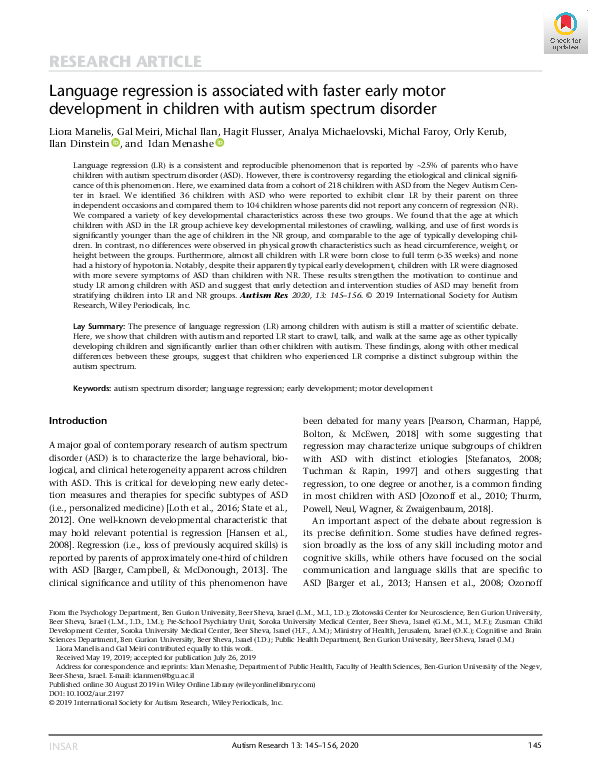 (PDF) Language regression is associated with faster early motor ...