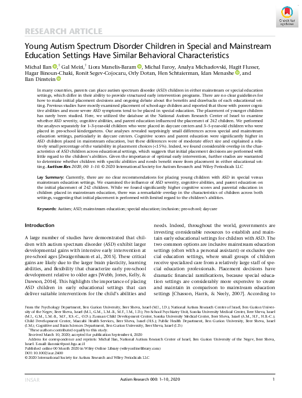(PDF) Young Autism Spectrum Disorder Children in Special and Mainstream ...