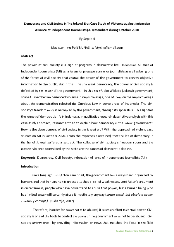 (PDF) Democracy and Civil Society in The Jokowi Era: Case Study of ...