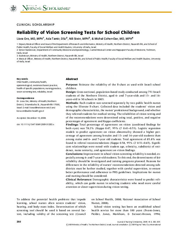 (PDF) Reliability of Vision Screening Tests for School Children