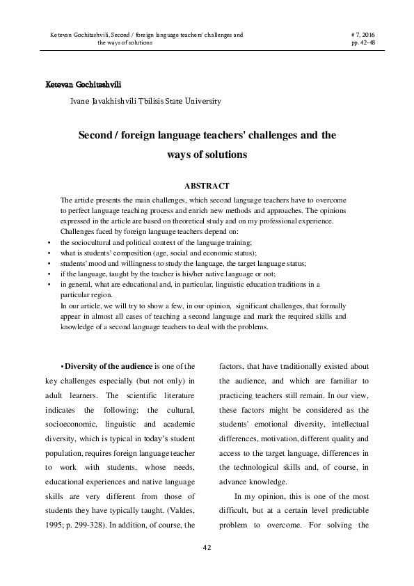 (PDF) SECOND / FOREIGN LANGUAGE TEACHERS\\\' CHALLENGES AND THE WAYS OF ...