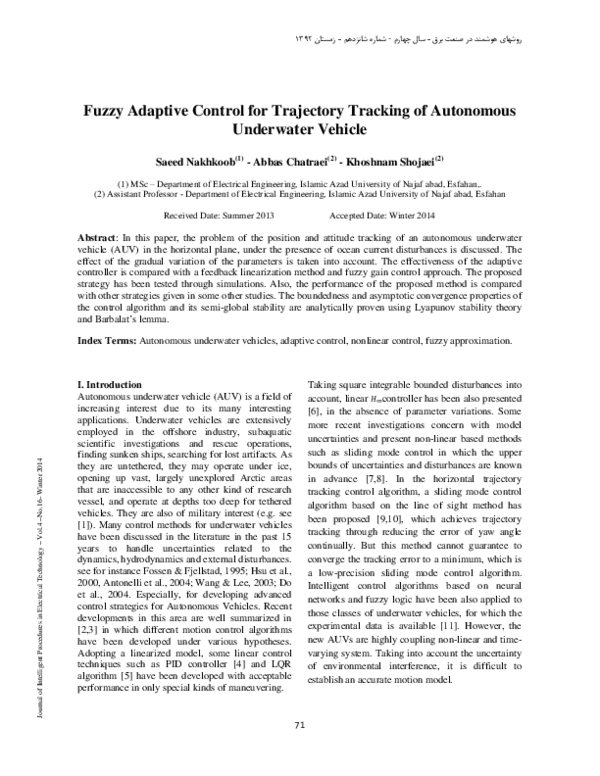 (PDF) Fuzzy Adaptive Control for Trajectory Tracking of Autonomous ...