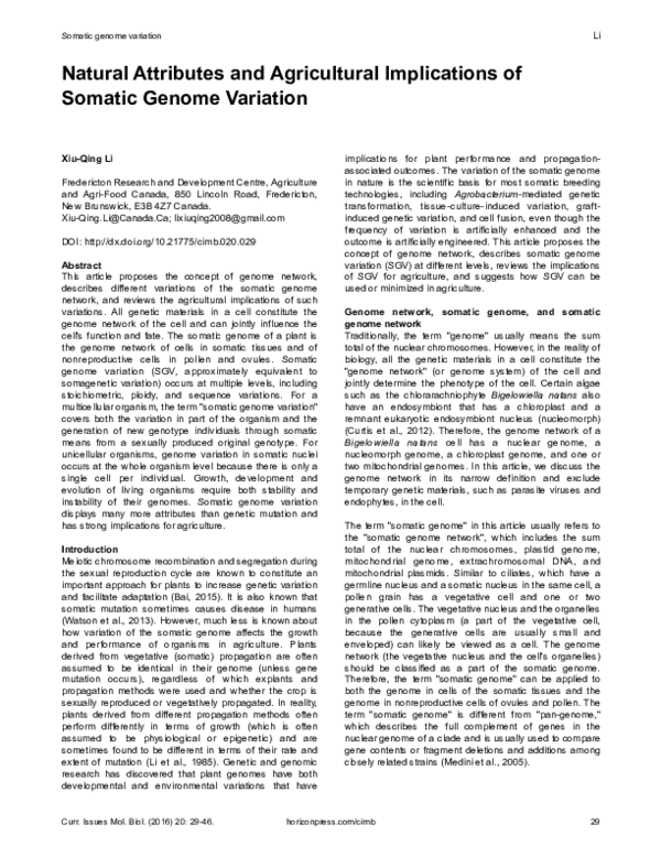 (PDF) Natural Attributes and Agricultural Implications of Somatic ...