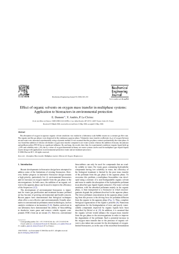 (PDF) Effect of organic solvents on oxygen mass transfer in multiphase ...