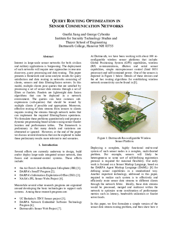 (PDF) Query routing optimization in sensor communication networks