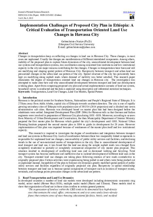 (PDF) Implementation Challenges of Proposed City Plan in Ethiopia A