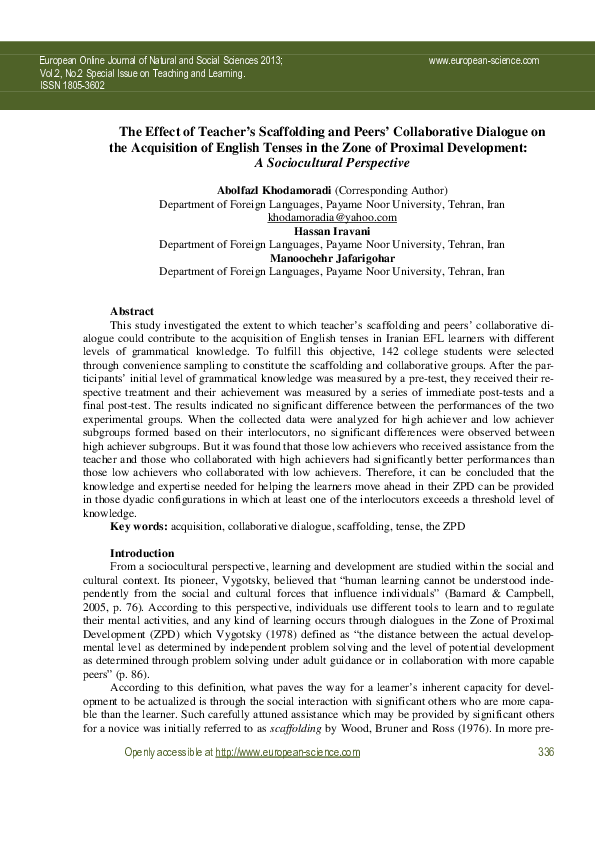 (PDF) The Effect of Teacher’s Scaffolding and Peers’ Collaborative ...