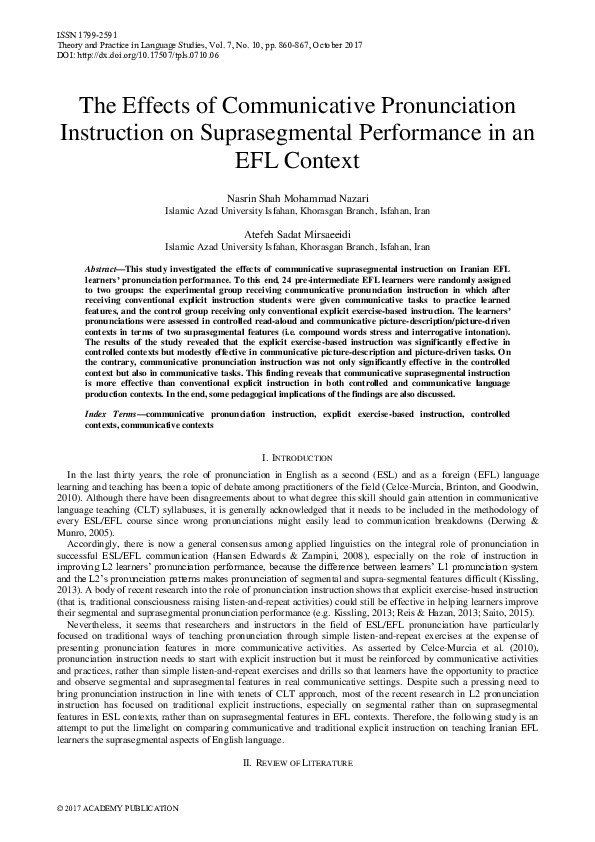 (PDF) The Effects of Communicative Pronunciation Instruction on ...