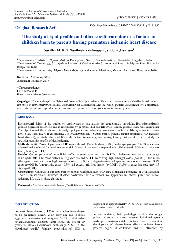 (PDF) The study of lipid profile and other cardiovascular risk factors ...