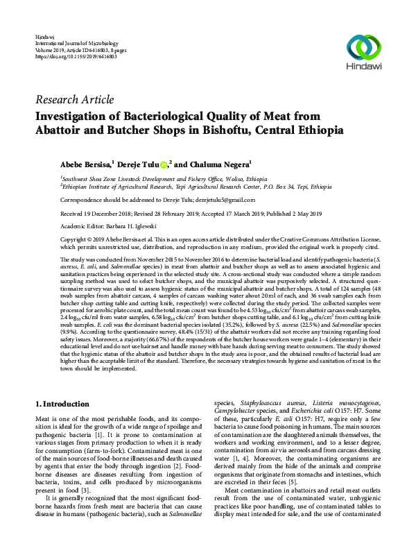(PDF) Investigation of Bacteriological Quality of Meat from Abattoir