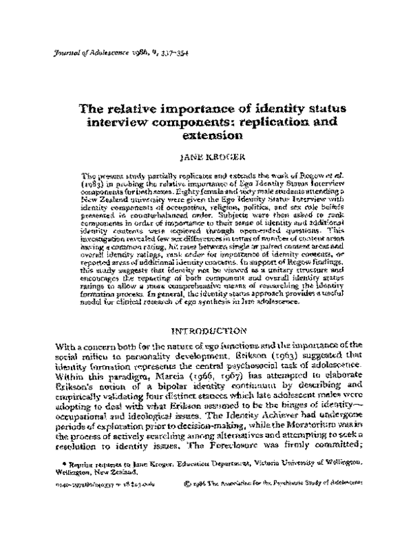 (PDF) The relative importance of identity status interview components replication and extension