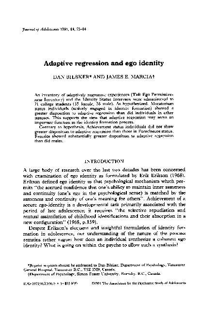 (PDF) Adaptive regression and ego identity