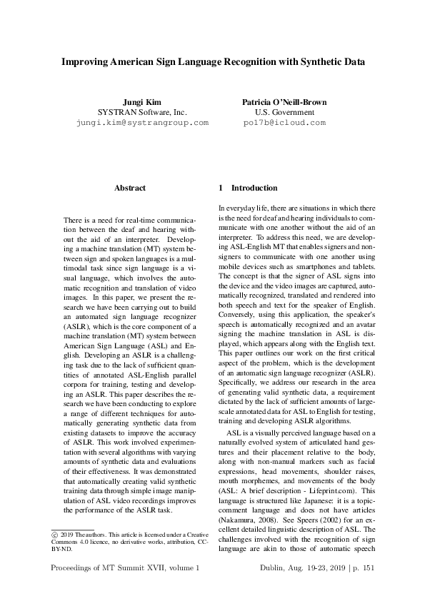 (PDF) Improving American Sign Language Recognition with Synthetic Data