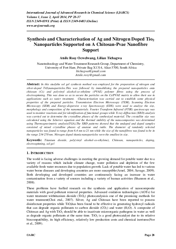 (PDF) Synthesis and characterisation of Ag and nitrogen doped TiO2 ...