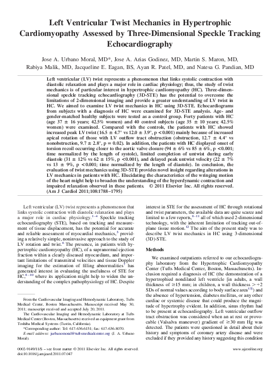 (PDF) Left Ventricular Twist Mechanics in Hypertrophic Cardiomyopathy ...