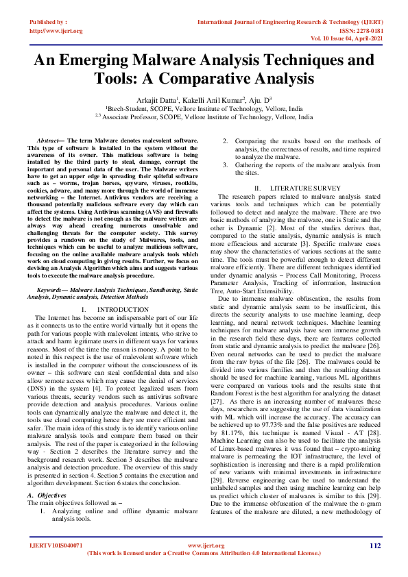 (PDF) An Emerging Malware Analysis Techniques and Tools: A Comparative ...