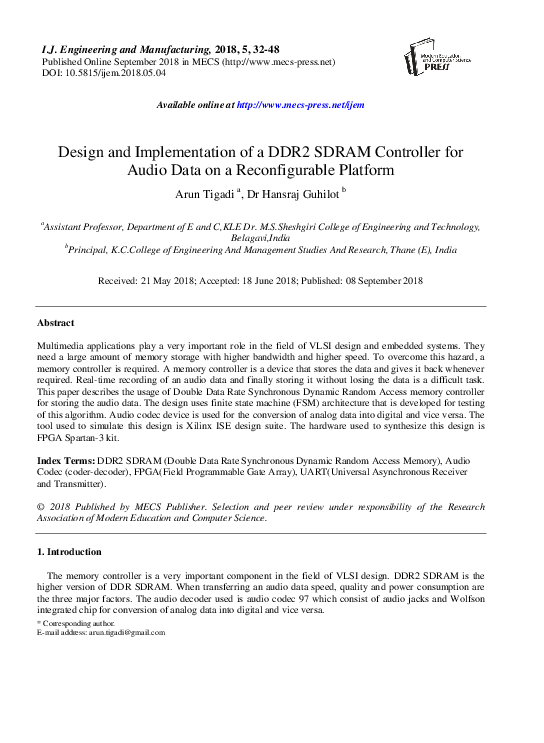 (PDF) Design and Implementation of a DDR2 SDRAM Controller for Audio ...