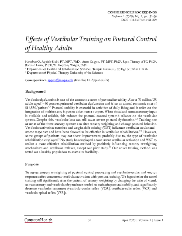 (PDF) Effects of Vestibular Training on Postural Control of Healthy Adults