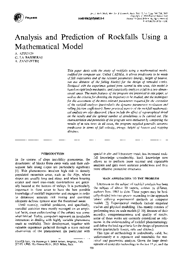 (PDF) Analysis and prediction of rockfalls using a mathematical model