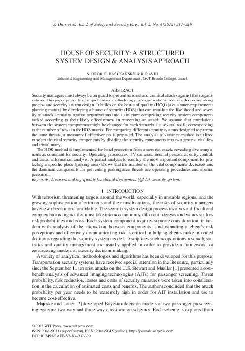 (PDF) House of security: a structured system design & analysis approach