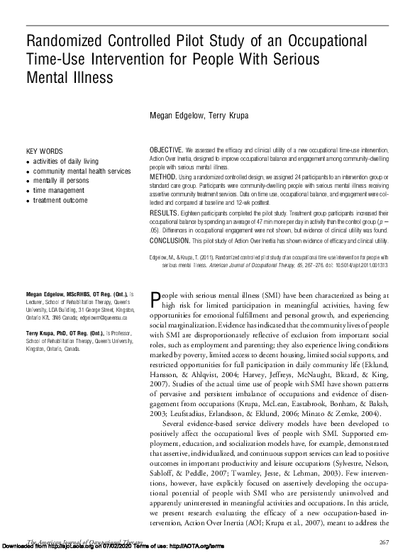 (PDF) Randomized Controlled Pilot Study of an Occupational Time-Use ...