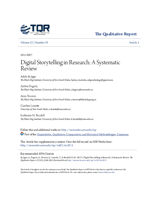 (PDF) Digital Storytelling in Research: A Systematic Review