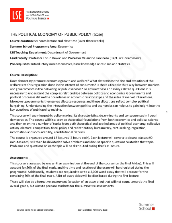 (PDF) The political economy of public policy