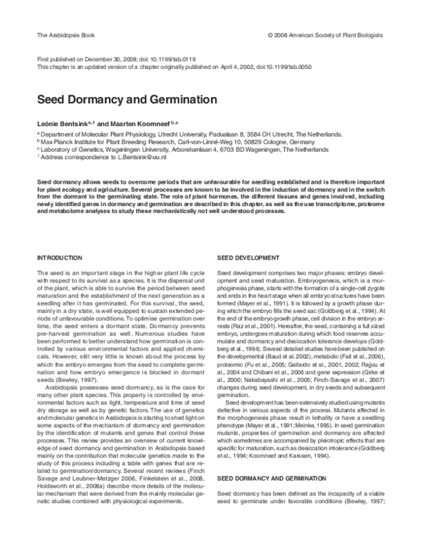 (PDF) Seed dormancy and germination