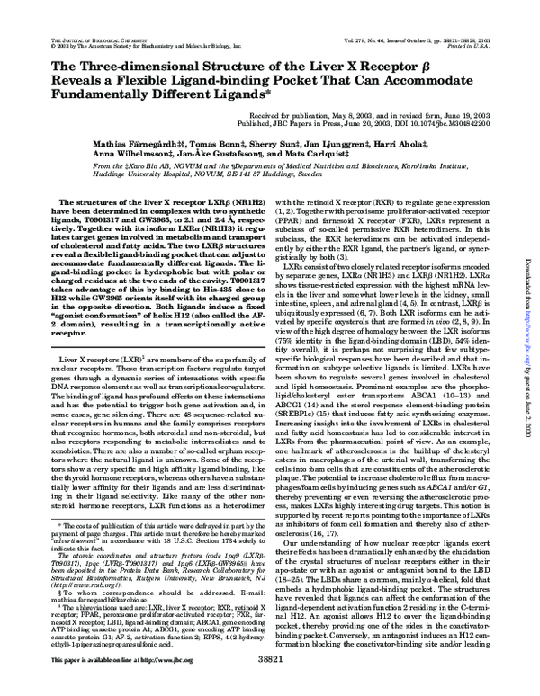 (PDF) The Three-dimensional Structure of the Liver X Receptor Reveals a ...