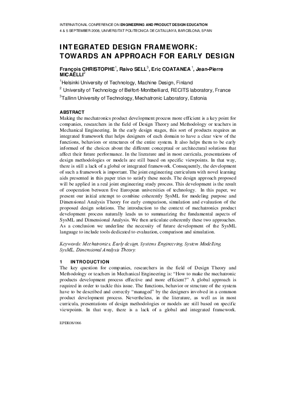 (PDF) Integrated Design Framework: Towards an Approach for Early Design