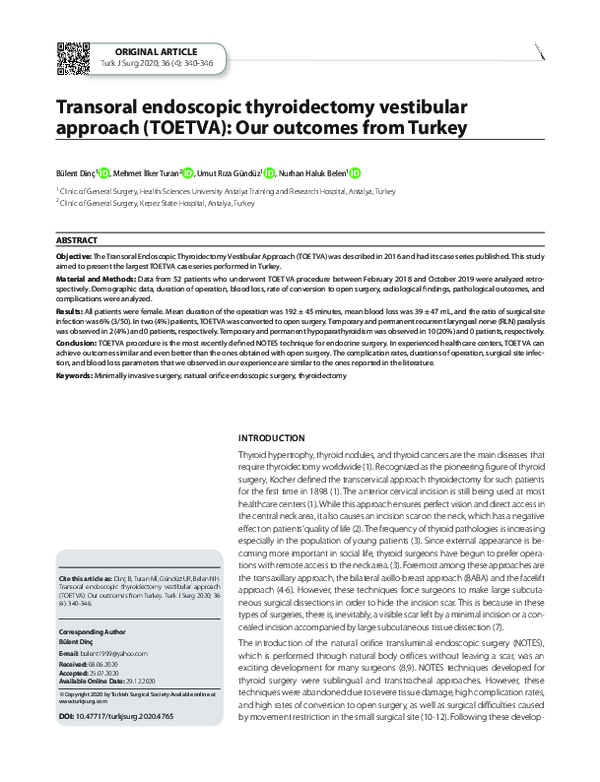 (PDF) Transoral endoscopic thyroidectomy vestibular approach (TOETVA ...
