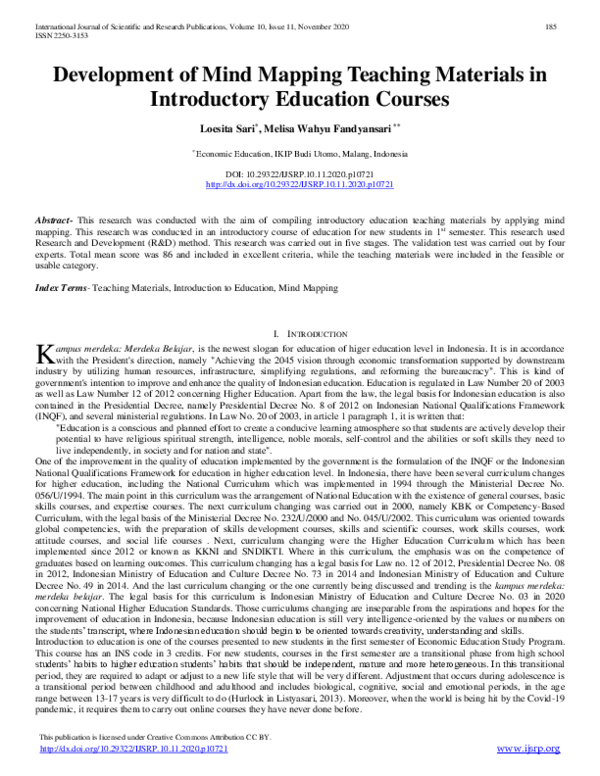 (PDF) Development of Mind Mapping Teaching Materials in Introductory ...