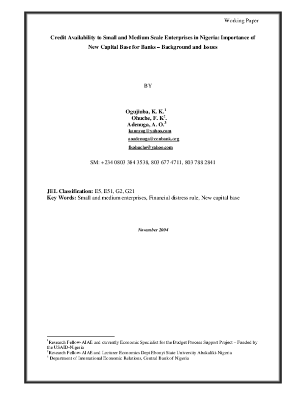 (PDF) Credit Availability to Small and Medium Scale Enterprises in ...