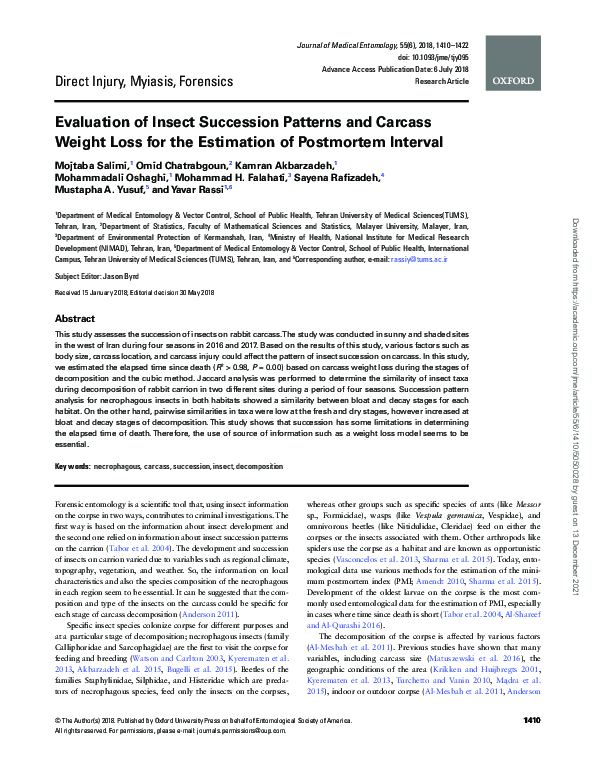 (PDF) Evaluation of Insect Succession Patterns and Carcass Weight Loss ...