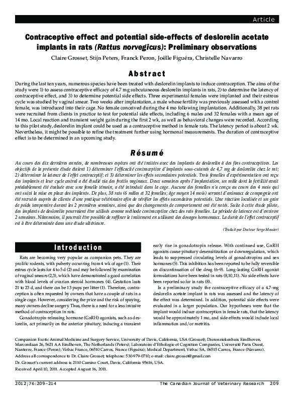 (PDF) Contraceptive effect and potential side-effects of deslorelin ...