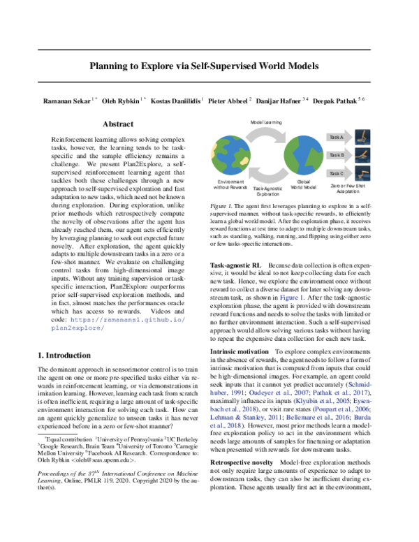 (PDF) Planning to Explore via Self-Supervised World Models