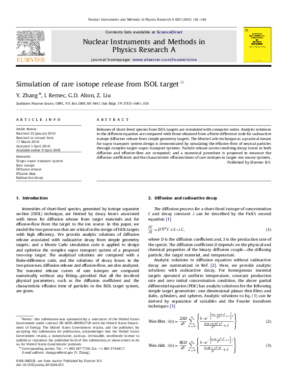 (PDF) Simulation of rare isotope release from ISOL target