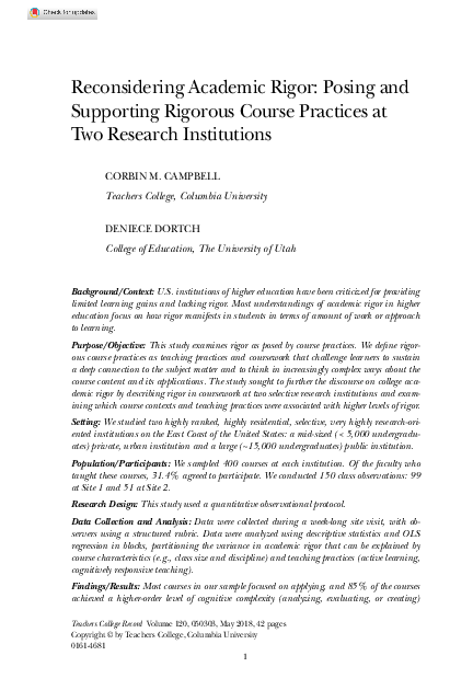 (PDF) Reconsidering Academic Rigor: Posing and Supporting Rigorous ...