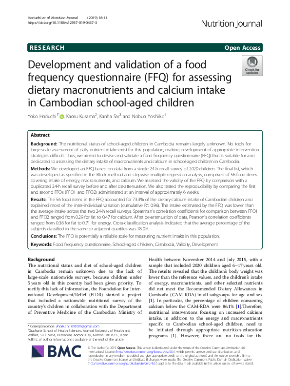 (PDF) Development and validation of a food frequency questionnaire for ...