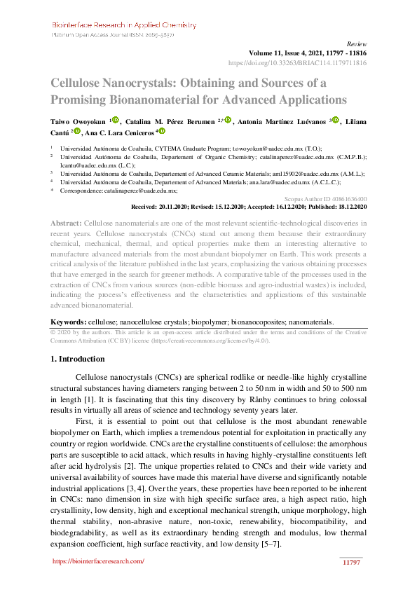 (PDF) Cellulose Nanocrystals: Obtaining and Sources of a Promising ...