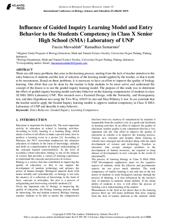 (PDF) Influence of Guided Inquiry Learning Model and Entry Behavior to ...