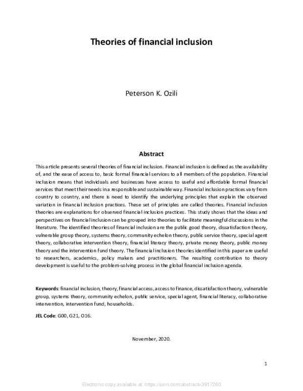 (PDF) Theories of Financial Inclusion