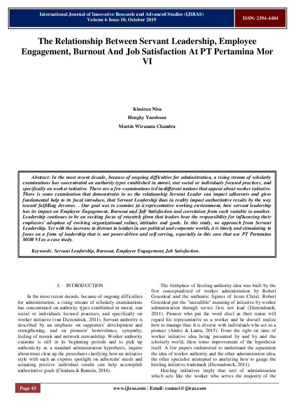 (PDF) The Relationship Between Servant Leadership, Employee Engagement ...