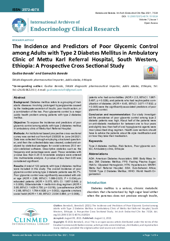 (PDF) The Incidence and Predictors of Poor Glycemic Control among ...