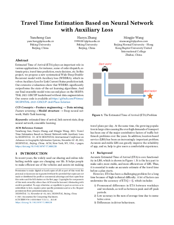 (PDF) Travel Time Estimation Based on Neural Network with Auxiliary Loss
