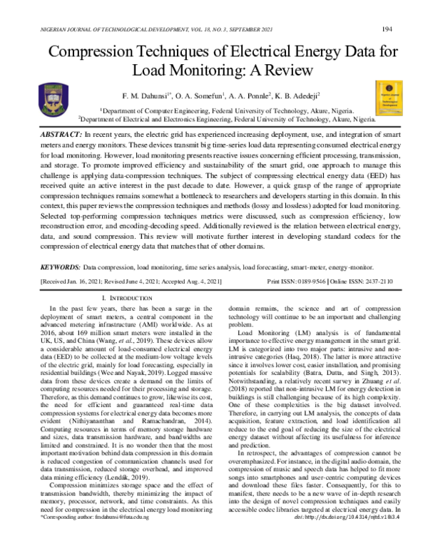 (PDF) Compression Techniques of Electrical Energy Data for Load ...