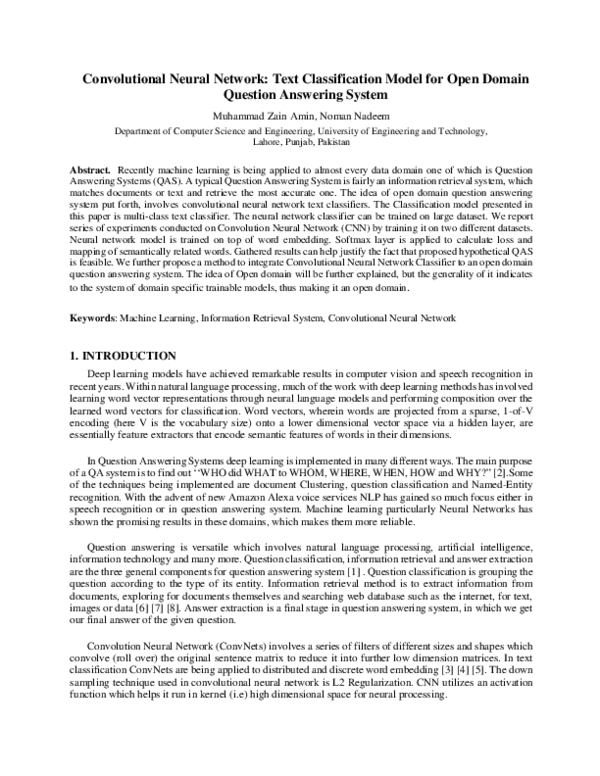 (PDF) Convolutional Neural Network: Text Classification Model for Open ...