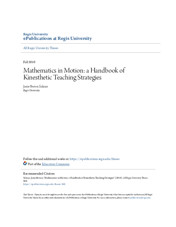 (PDF) Mathematics in Motion: a Handbook of Kinesthetic Teaching Strategies