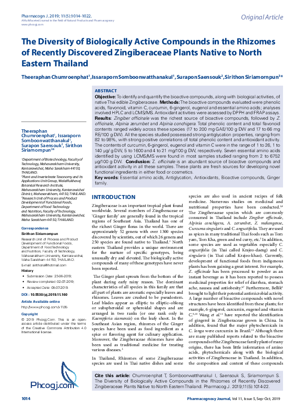(PDF) The Diversity of Biologically Active Compounds in the Rhizomes of ...