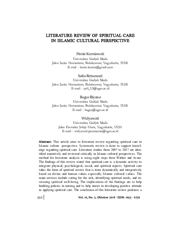 (PDF) Literature Review of Spiritual Care in Islamic Cultural Perspective